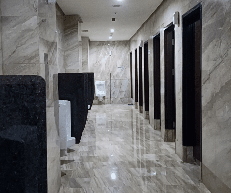 commercial bathroom after cleaning